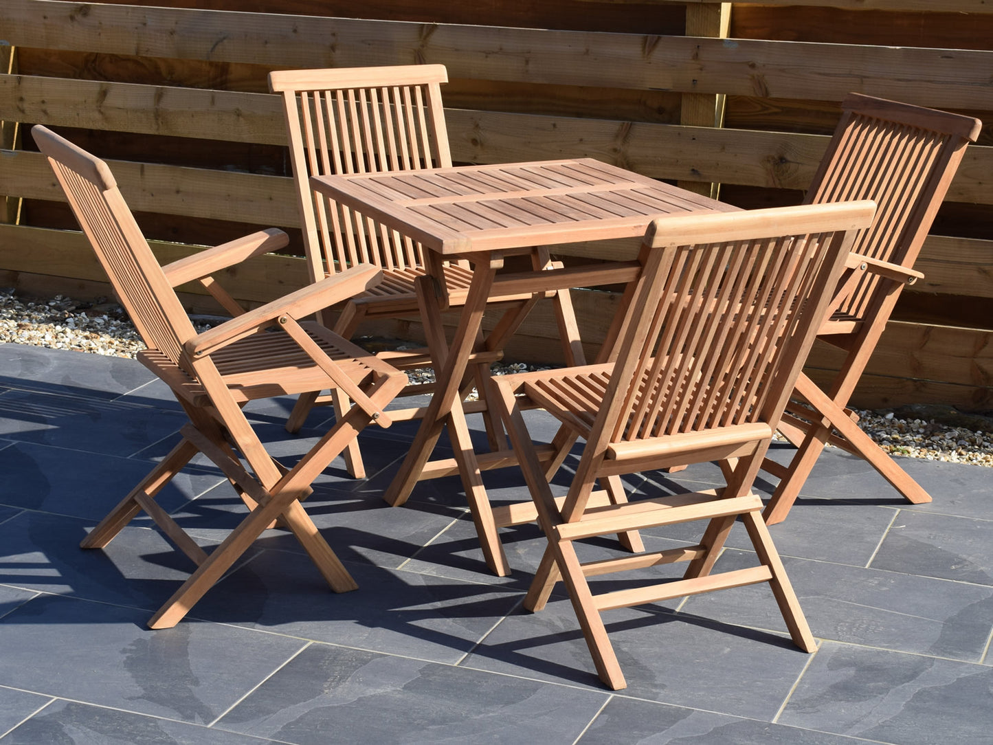 4 Seater Square Folding Teak Set with Classic Folding Chairs and Armchairs