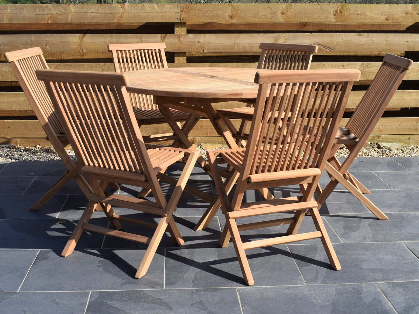 6 Seater Large Round Folding Teak Set with Classic Folding Chairs