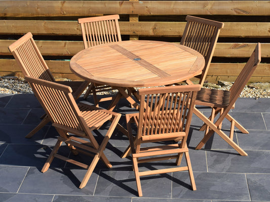 6 Seater Large Round Folding Teak Set with Classic Folding Chairs
