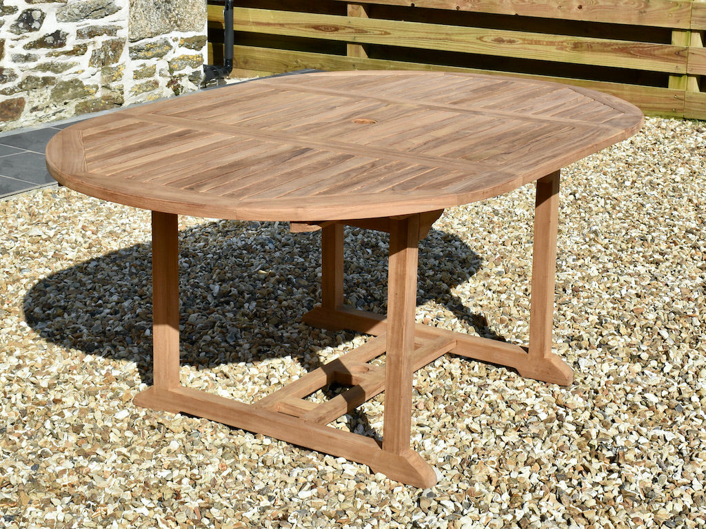 full size 120x180cm extended circular/oval teak garden dining table