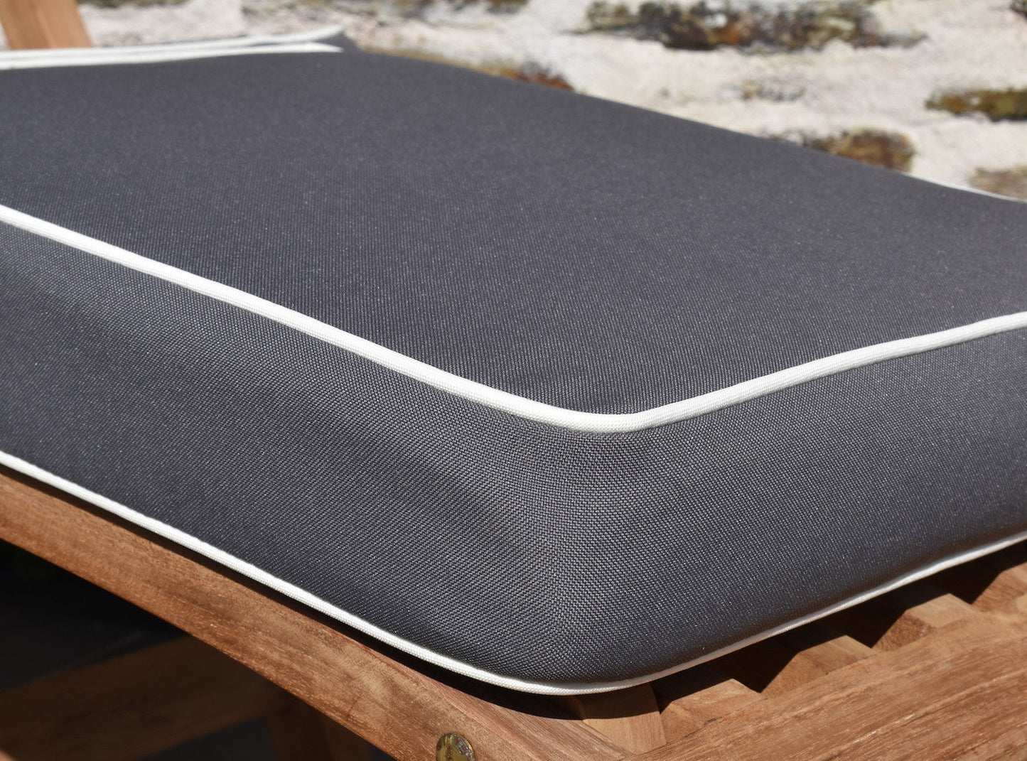 luxury grey steamer chair cushion fabric close up detail