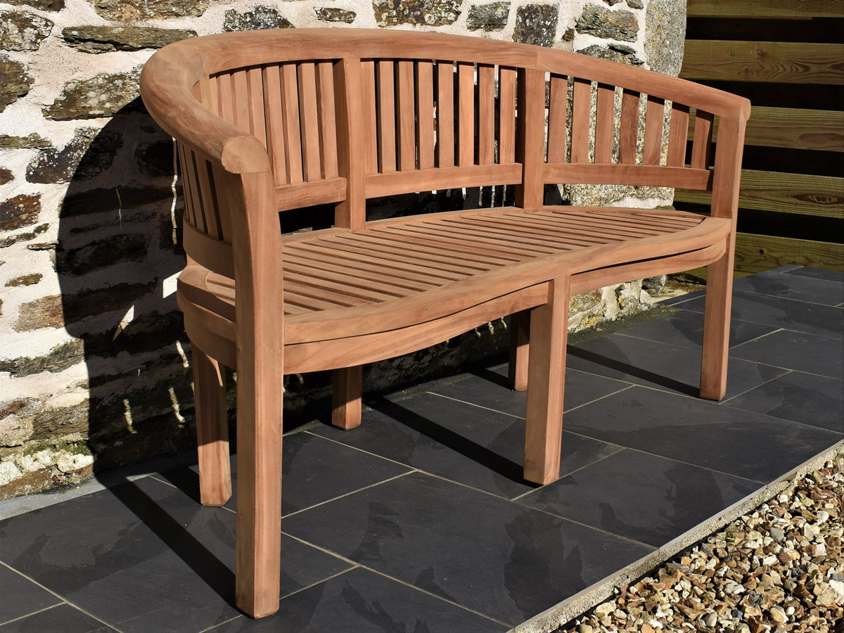 Teak Bench Rounded Solid Teak Curved Banana Bench – Patio Garden Furniture