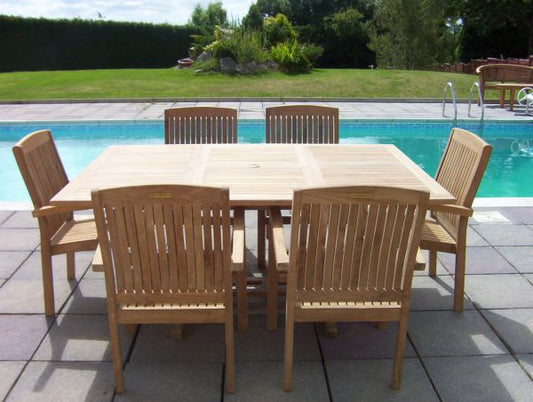 6 Seater Square Extending Teak Set with Henley Stacking Armchairs