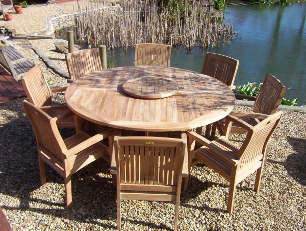 8 Seater Round Pedestal Teak Set with Henley Stacking Armchairs