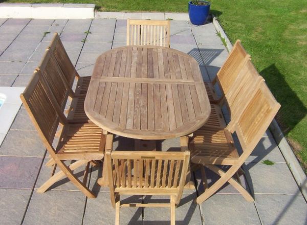 8 Seater Oval Pedestal Teak Set with Folding Chairs & Armchairs