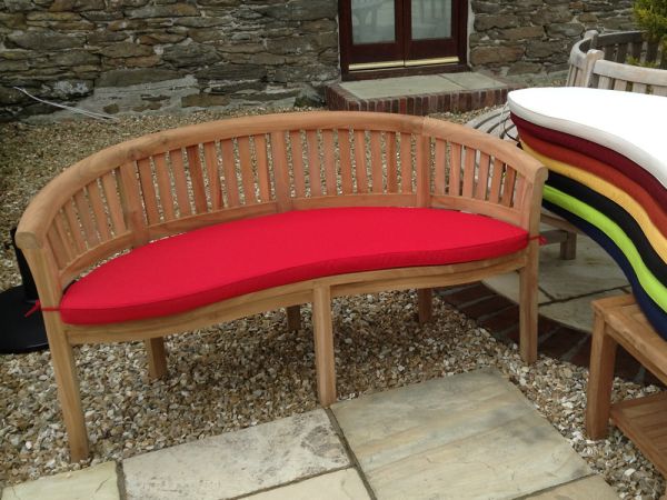 Classic bright cherry red cushion for curved banana garden bench 