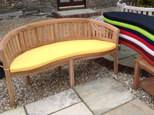 Classic bright yellow cushion for curved banana garden bench 