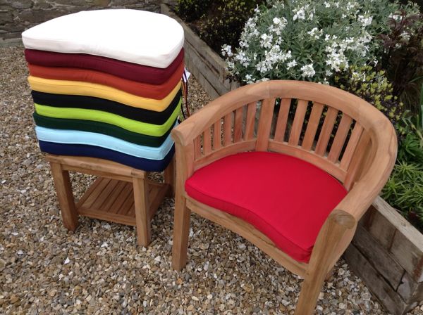 Classic Bright Cherry Red colour outdoor cushion for curved San Francisco style garden armchair