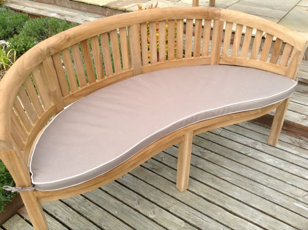 Luxury Neutral Taupe colour outdoor cushion for the curved banana garden bench 
