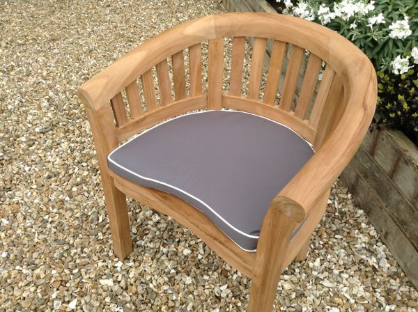 Luxury Dove Grey outdoor cushion for curved ‘banana’ style garden armchair