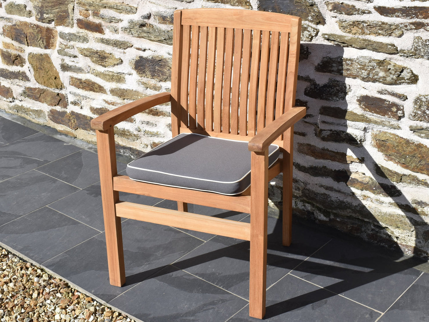 Luxury large outdoor garden seat pad, Grey with White piping