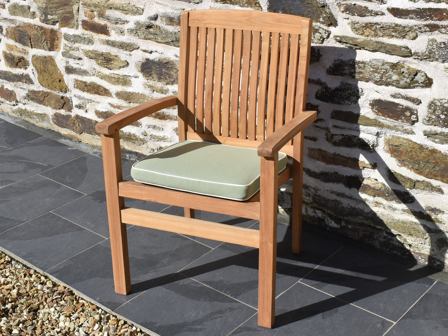 Luxury large outdoor seat pad, light Olive with White piping