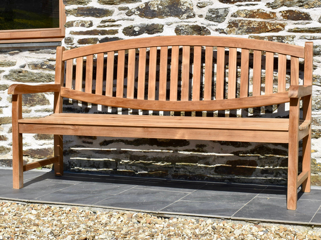 oval back 6ft/180cm teak garden bench with oval shaped back rest