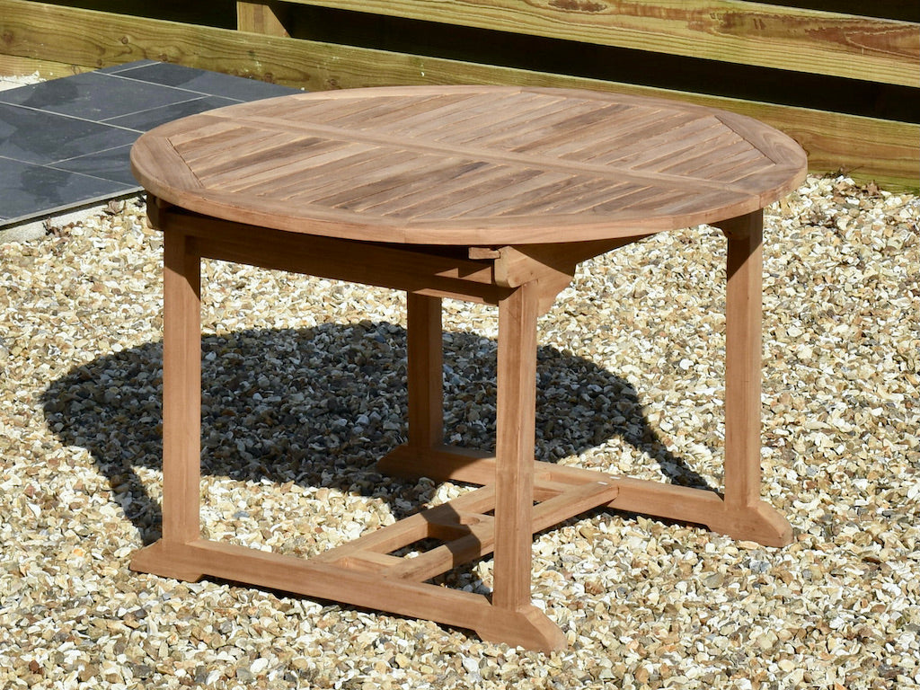 120cm circular extending teak garden dining table