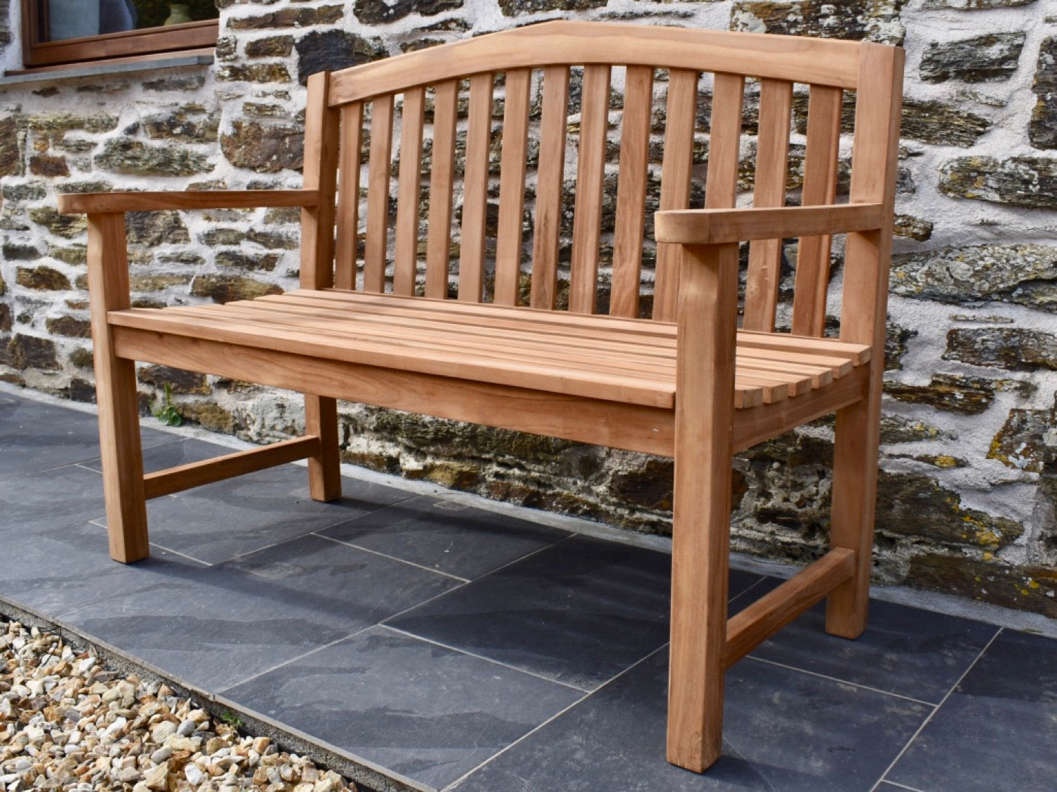 Contemporary style curved teak 120cm garden seat