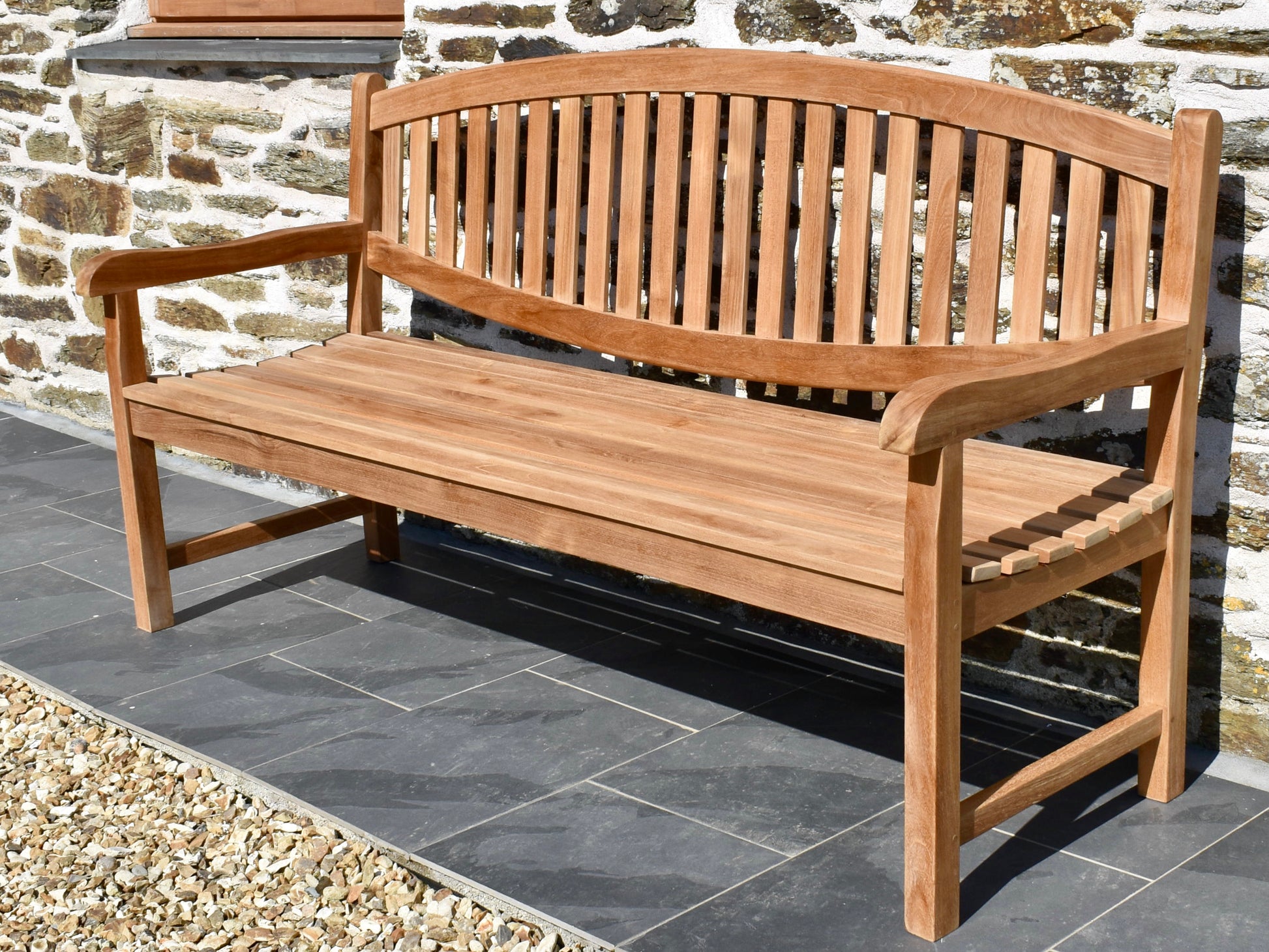 traditional teak 6ft garden seat with oval shape back rest
