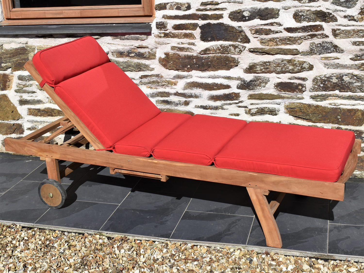 traditional red outdoor patio sun lounger cushion