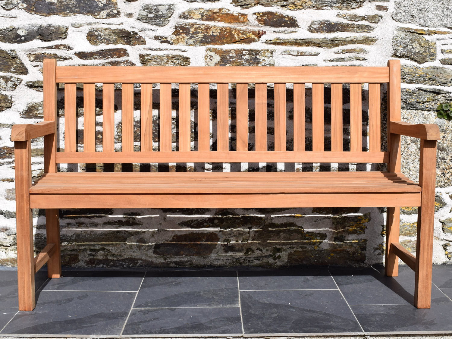 traditional teak 150cm outdoor wooden garden seat