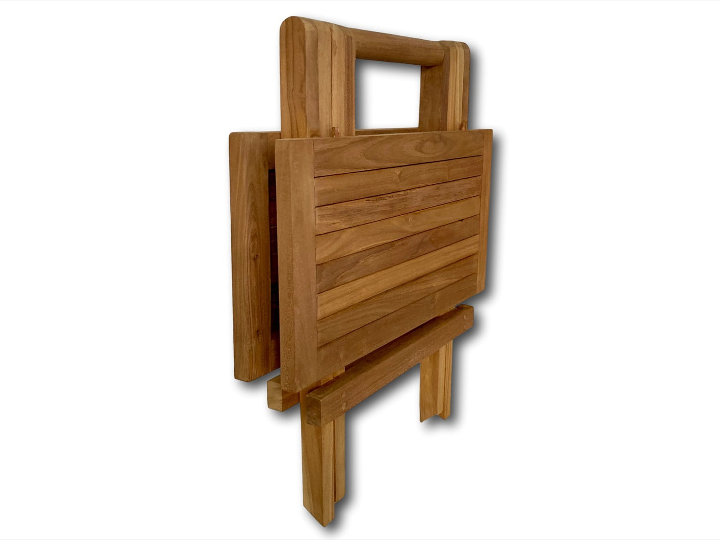side image of square teak small garden folding coffee table